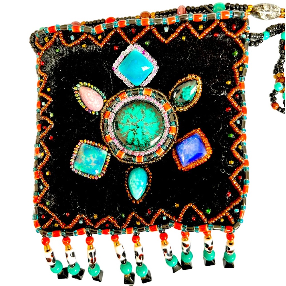 Amazing Wearable Art Beaded Velvet Crossbody Pouch